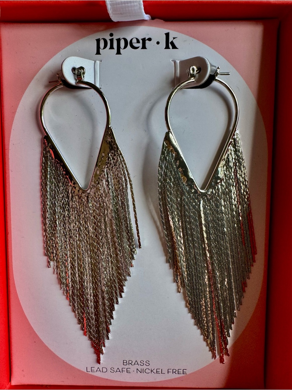 Piper K Silver Layered Chain Fringe Hoop Earrings
